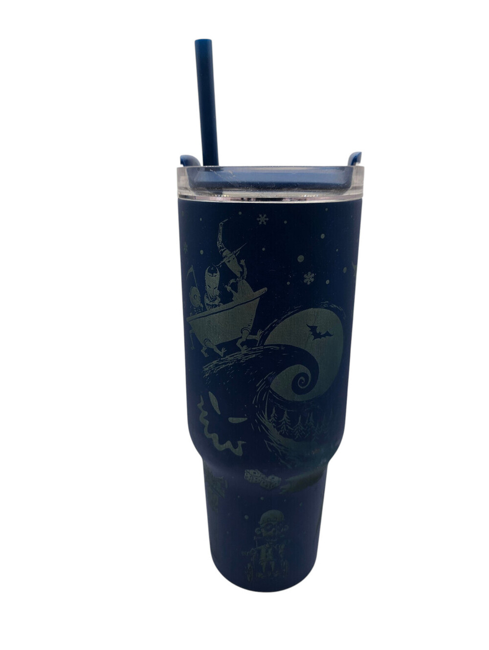 Disney 40oz Nightmare Before Christmas Engraved Etched tumbler Blue Silver - Picture 3 of 5